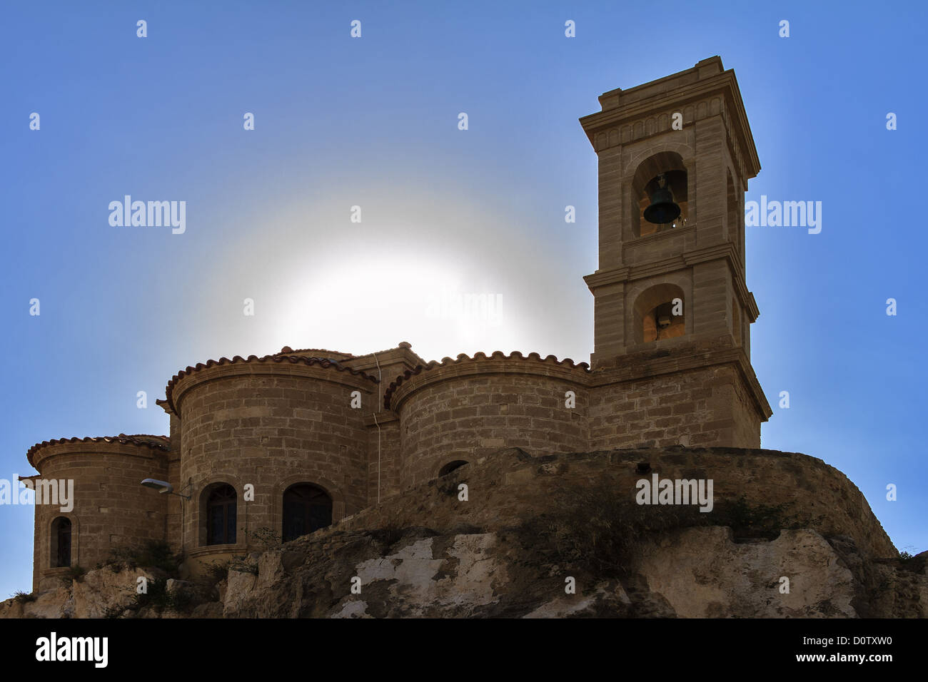 Chiesa Greca e Sun Paphos Cipro Foto Stock