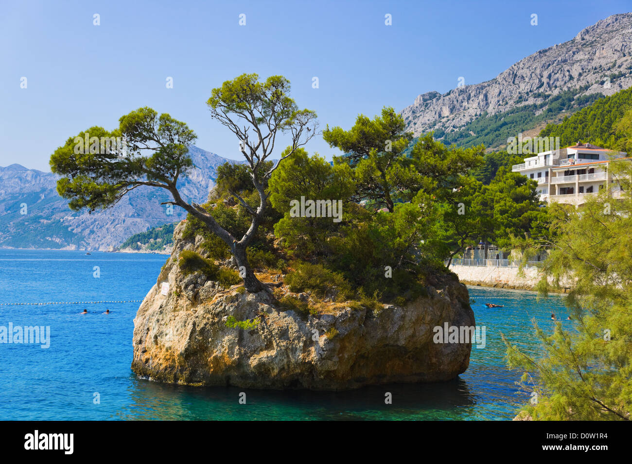 Isola e alberi in Brela, Croazia Foto Stock