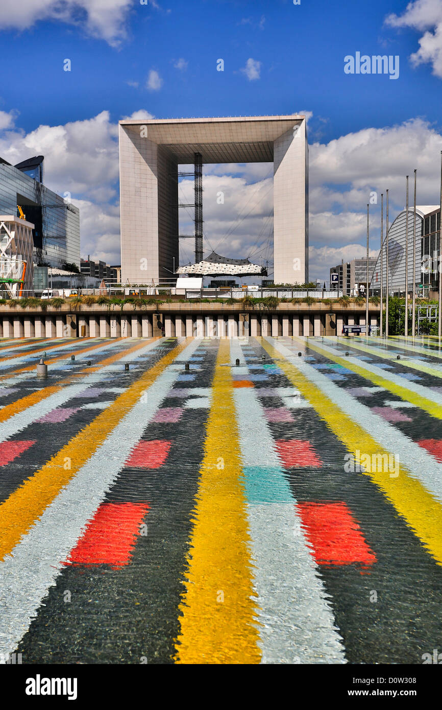 Francia, Europa, viaggi, Parigi, città, La Defense Grande Arche, arco, architettura, arte, grandi edifici, difesa, nuovo, skyline, s Foto Stock