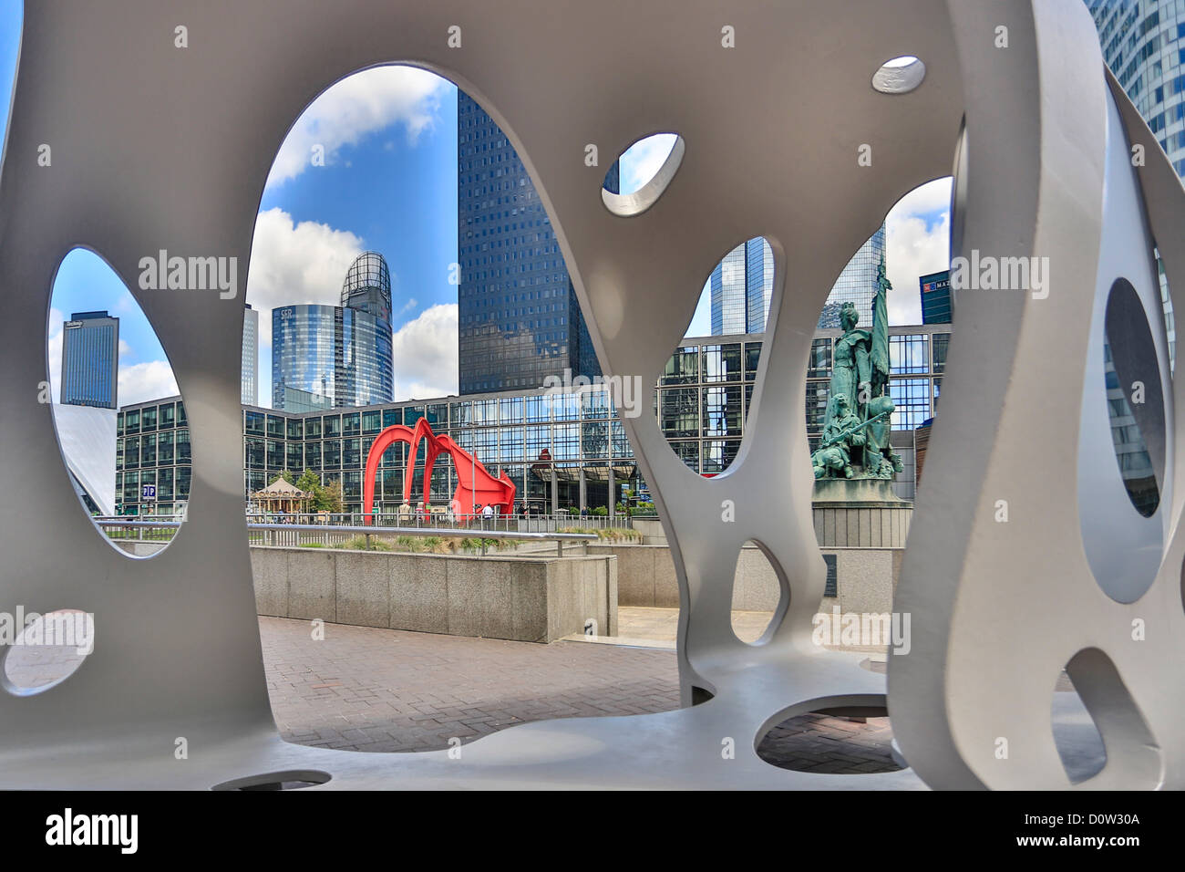 Francia, Europa, viaggi, Parigi, città, La Defense, quadrato, dettaglio, architettura, arte, grandi edifici, difesa, nuovo, Parigi, skyline Foto Stock