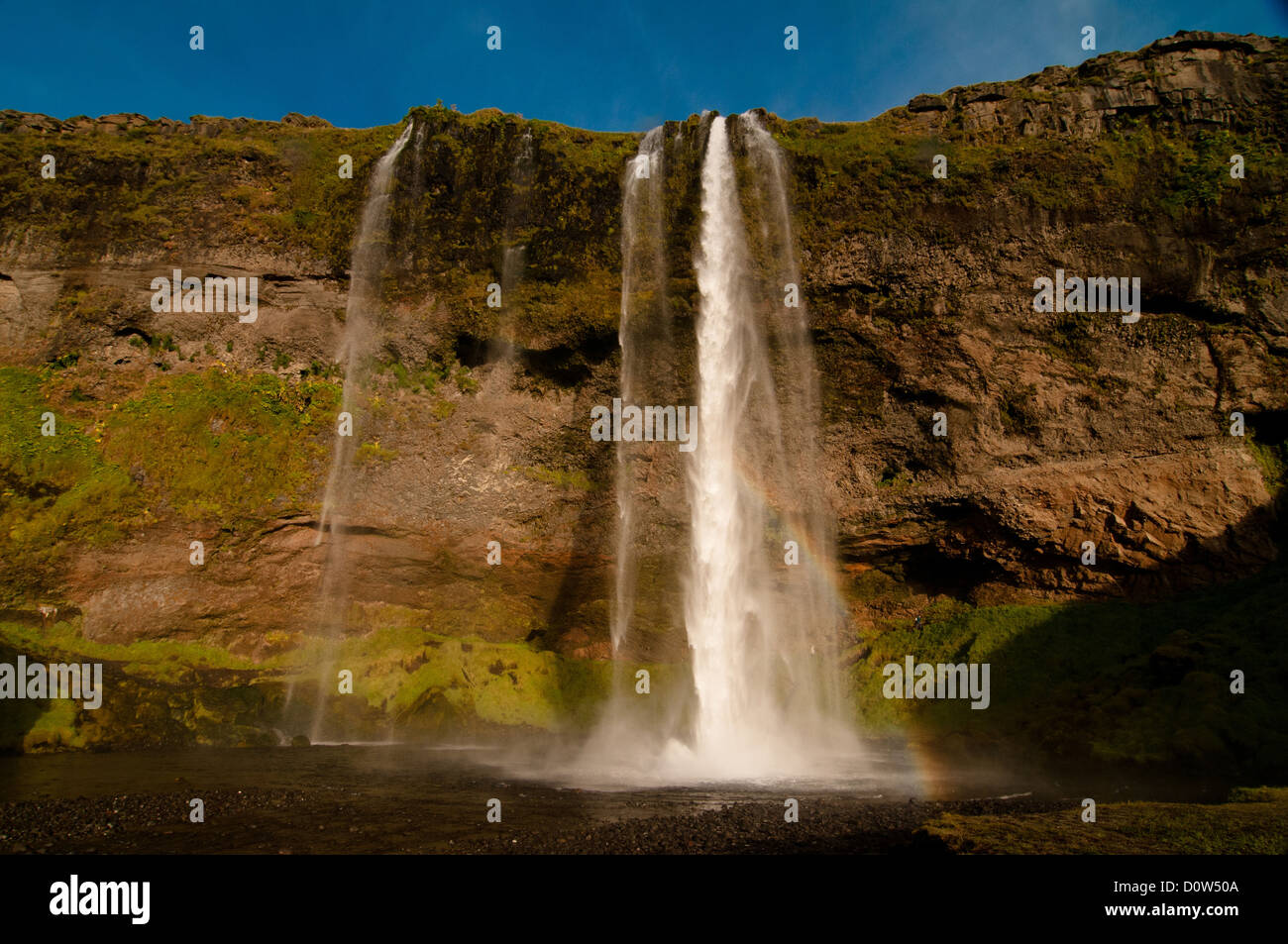 L'Islanda, l'Europa, natura, luogo di interesse storico, Seljalandsfoss, acqua, cascata, islandese Foto Stock