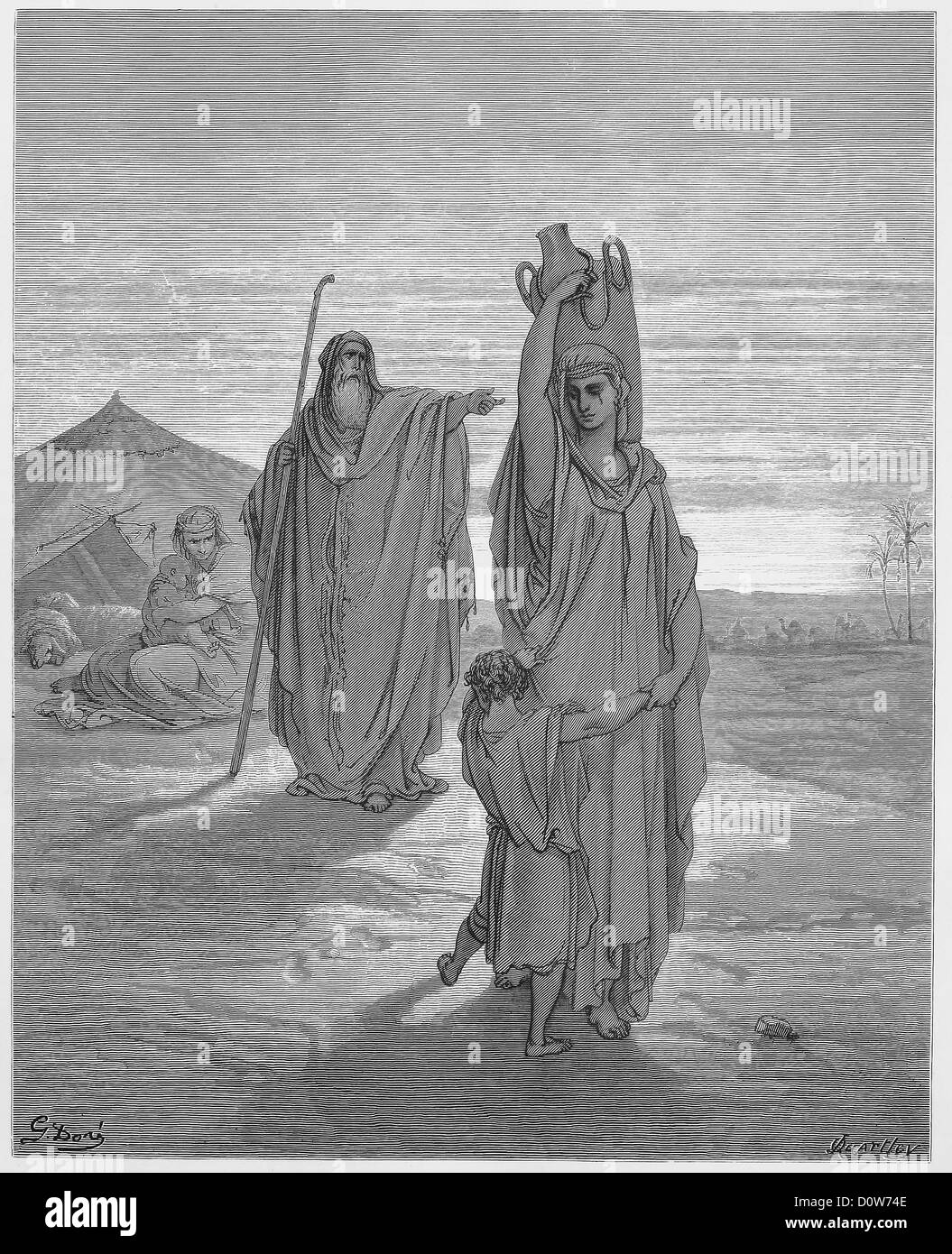 Abramo invia agar e Ismaele lontano Foto Stock