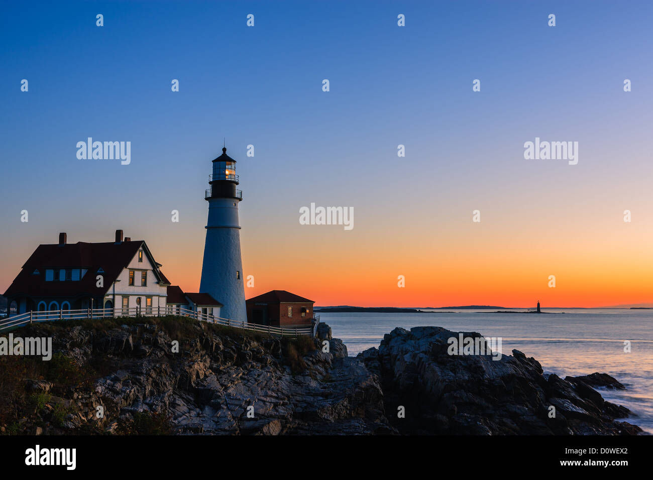 Portland Head Light è un storico Faro di Cape Elizabeth, Maine Foto Stock