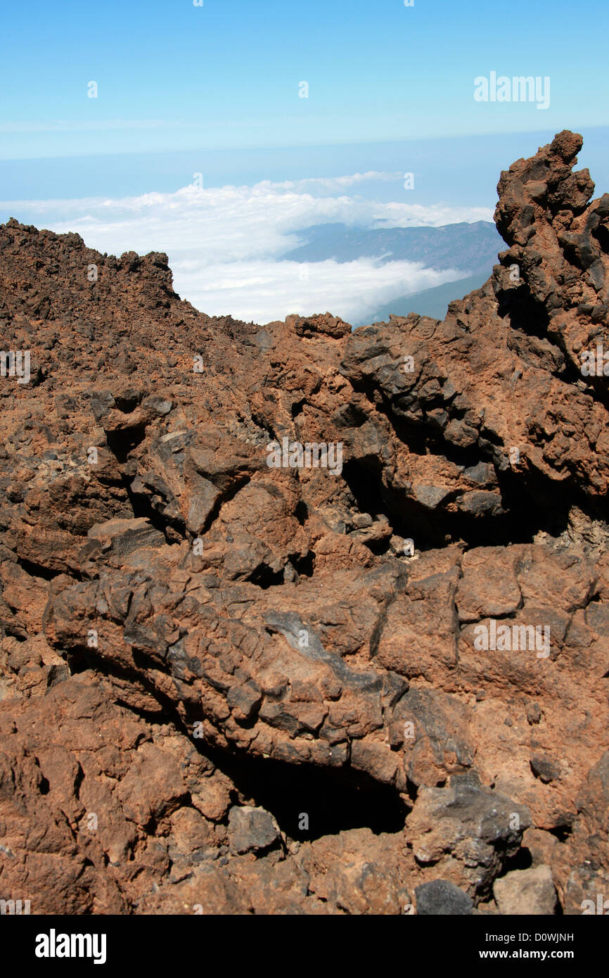 Il monte Teide, Tenerife, Isole Canarie. Larva vulcanica sulla sommità del vulcano. Foto Stock