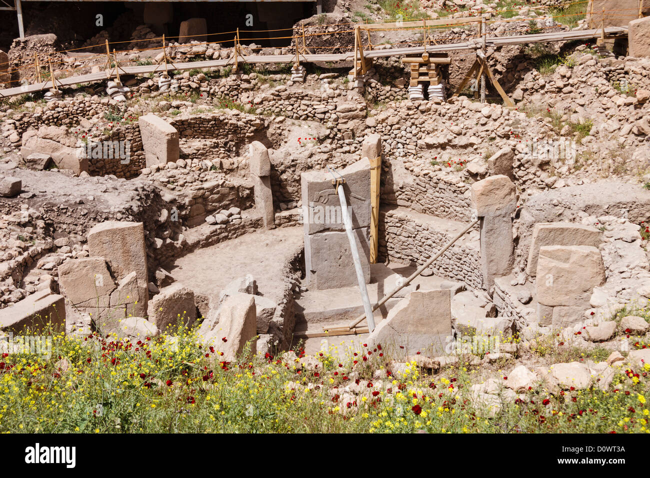 Sito archeologico di Gobekli Tepe, il più antico conosciuto uomo-realizzata struttura religiosa. Sanliurfa, a sud-est della Turchia Foto Stock