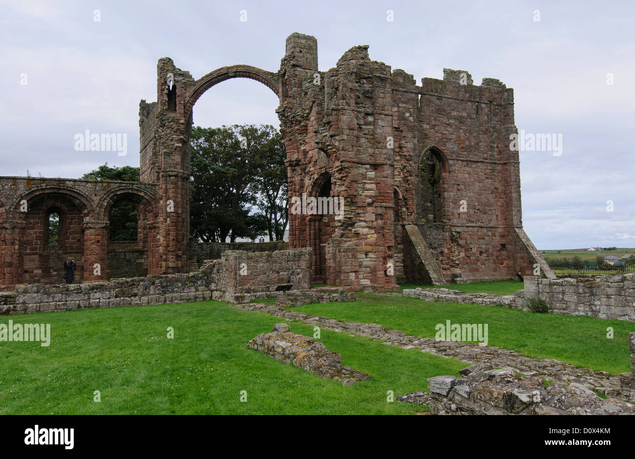 A Isola Santa Lindisfarne Priory, Northumberland, Inghilterra Foto Stock