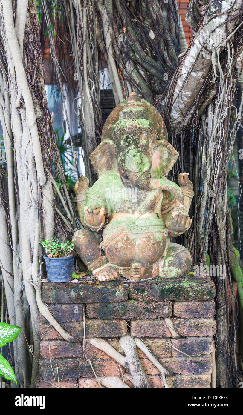 Strada statua in terracotta di Ganesh, l'elefante indù dio, Surin Beach, Phuket, Tailandia Foto Stock