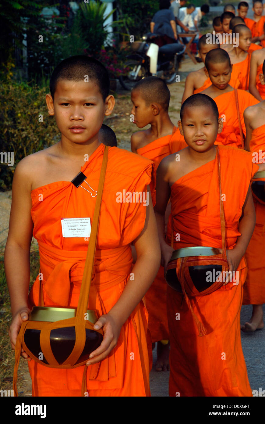 Persone, Tung Luang, Phrao, Chiang Mai, offrendo, monaci, , villaggio, Thailandia, Asia Foto Stock