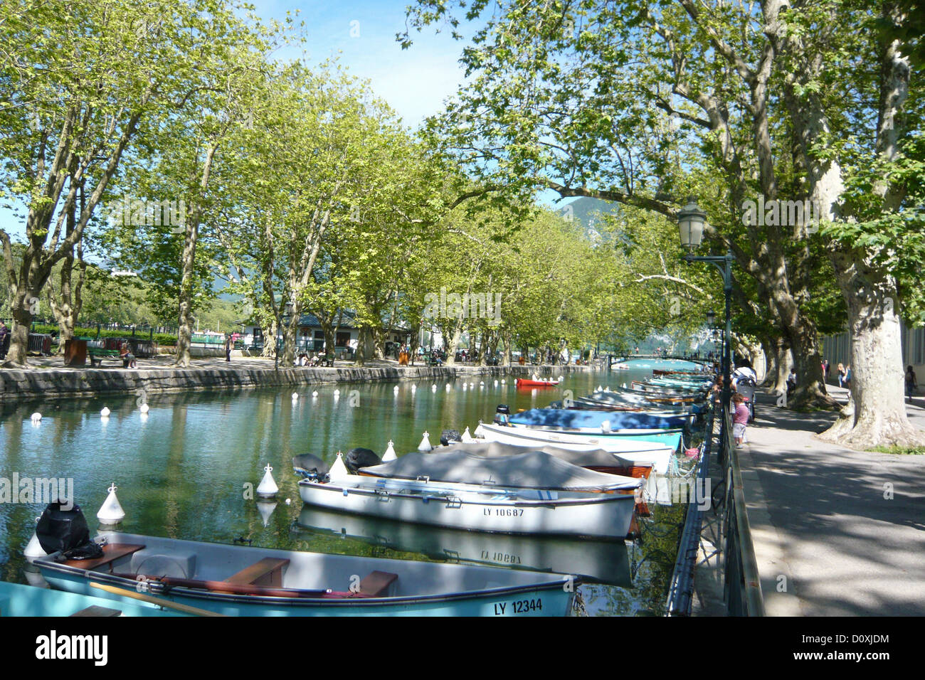 Francia, Europa, Annecy, Haute-Savoie, barche a remi, fiume, flusso, promenade Foto Stock
