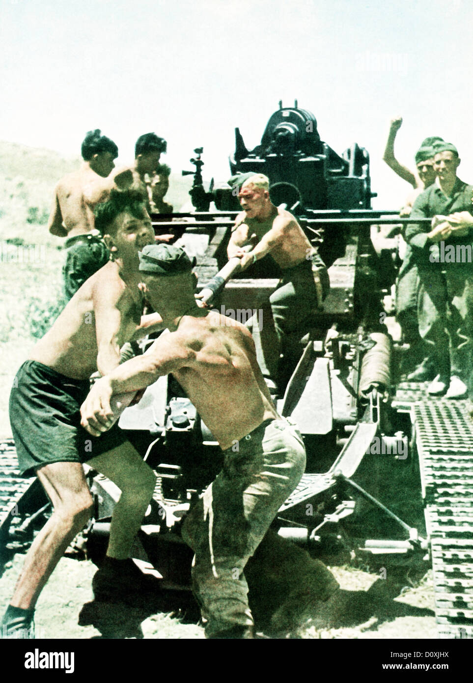 Operazione Barbarossa, obice, artiglieria, batteria, pistola, dual-contraccolpo, sistema, soldati, offensivo, la Russia, la II Guerra Mondiale, sovietici Foto Stock