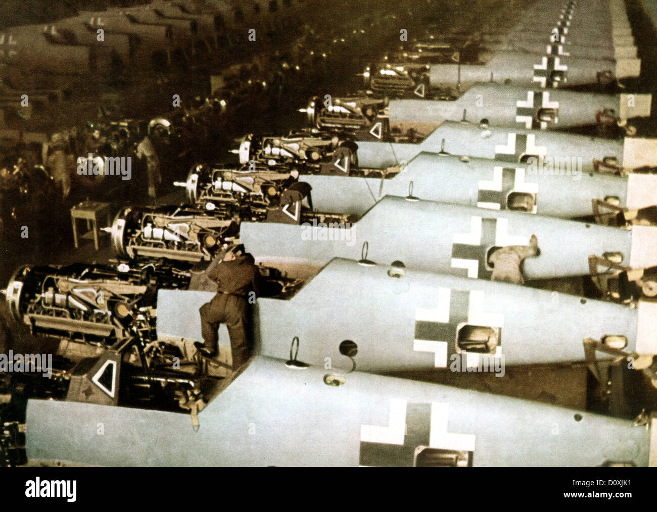 Messerschmitt Bf 109, Lavoratori, linea di assemblaggio, aereo, Augsburg, Luftwaffe, la II Guerra Mondiale, Germania, 1943, factory Foto Stock