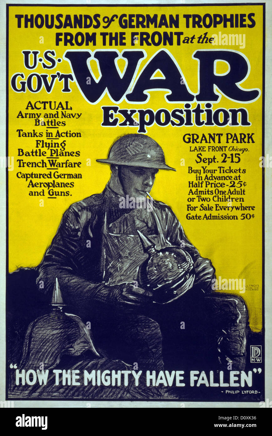 Stati Uniti d'America, I guerra mondiale, americano, propaganda, poster, soldato, Tedesco, caschi, trofei, esposizione…, 1917, Foto Stock