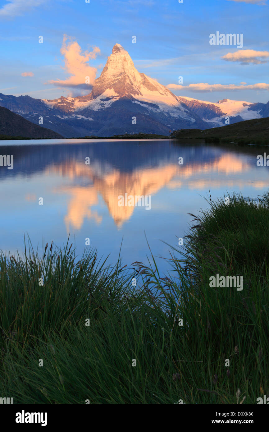 Alpi, panorama alpino, visualizzazione albero, mountain, montagne, panorama, il lago di montagna, alberi, Cliff, rock, summit, scenario, Cervino Foto Stock