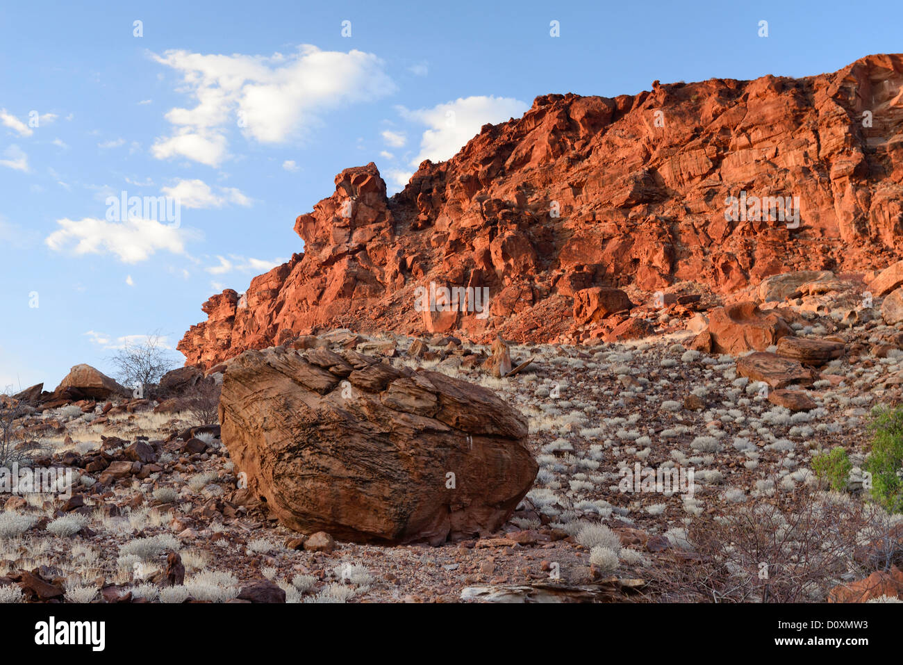 Africa, Damaraland, Namibia, Twyfelfontein, UNESCO World Heritage, sito di massi, orizzontale, paesaggio, rocce, a parete Foto Stock