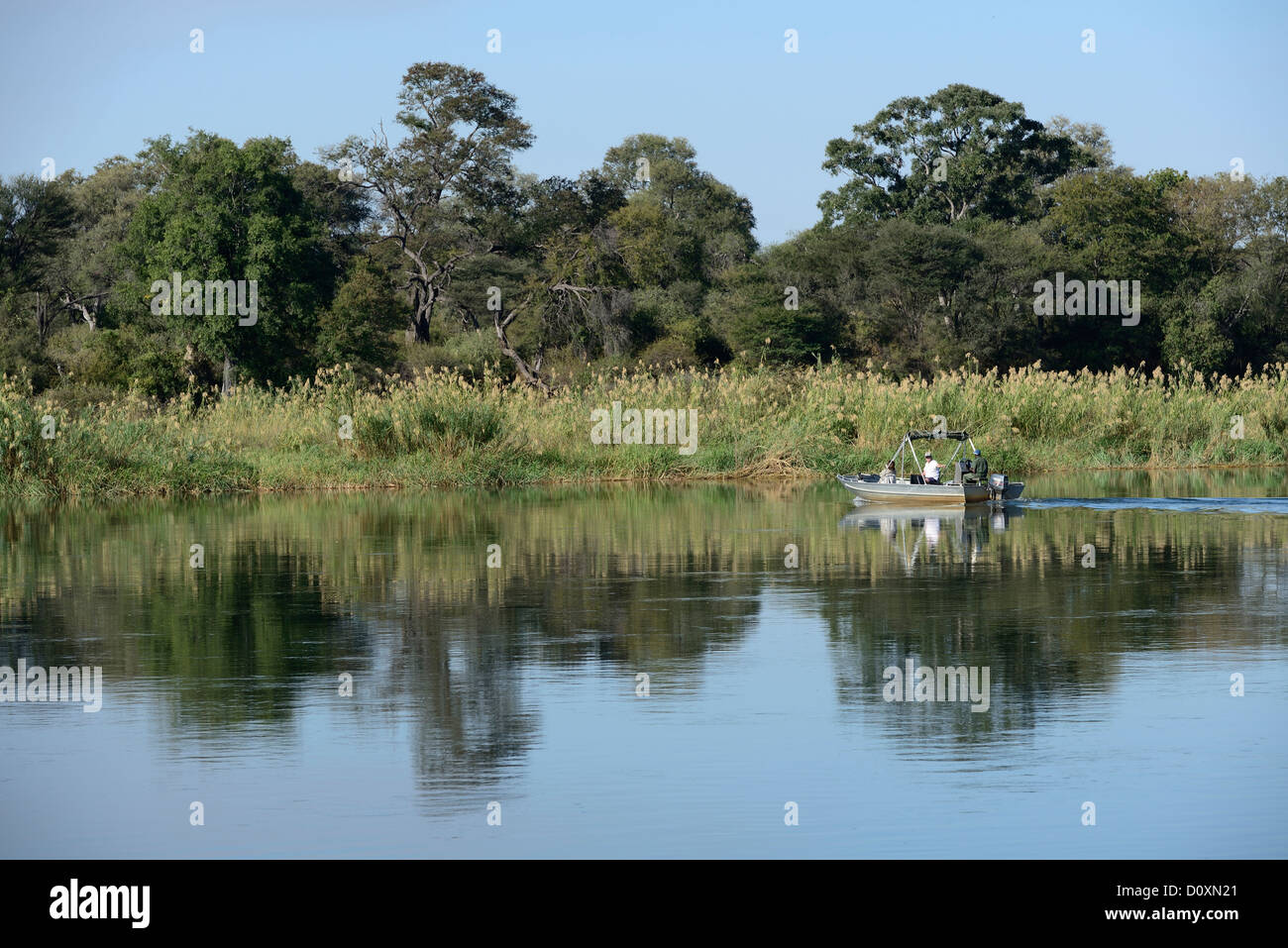 Africa, Namibia, Okavango, fiume, Caprivi Strip, barca, pesca, canne, natura, Caprivi, Foto Stock