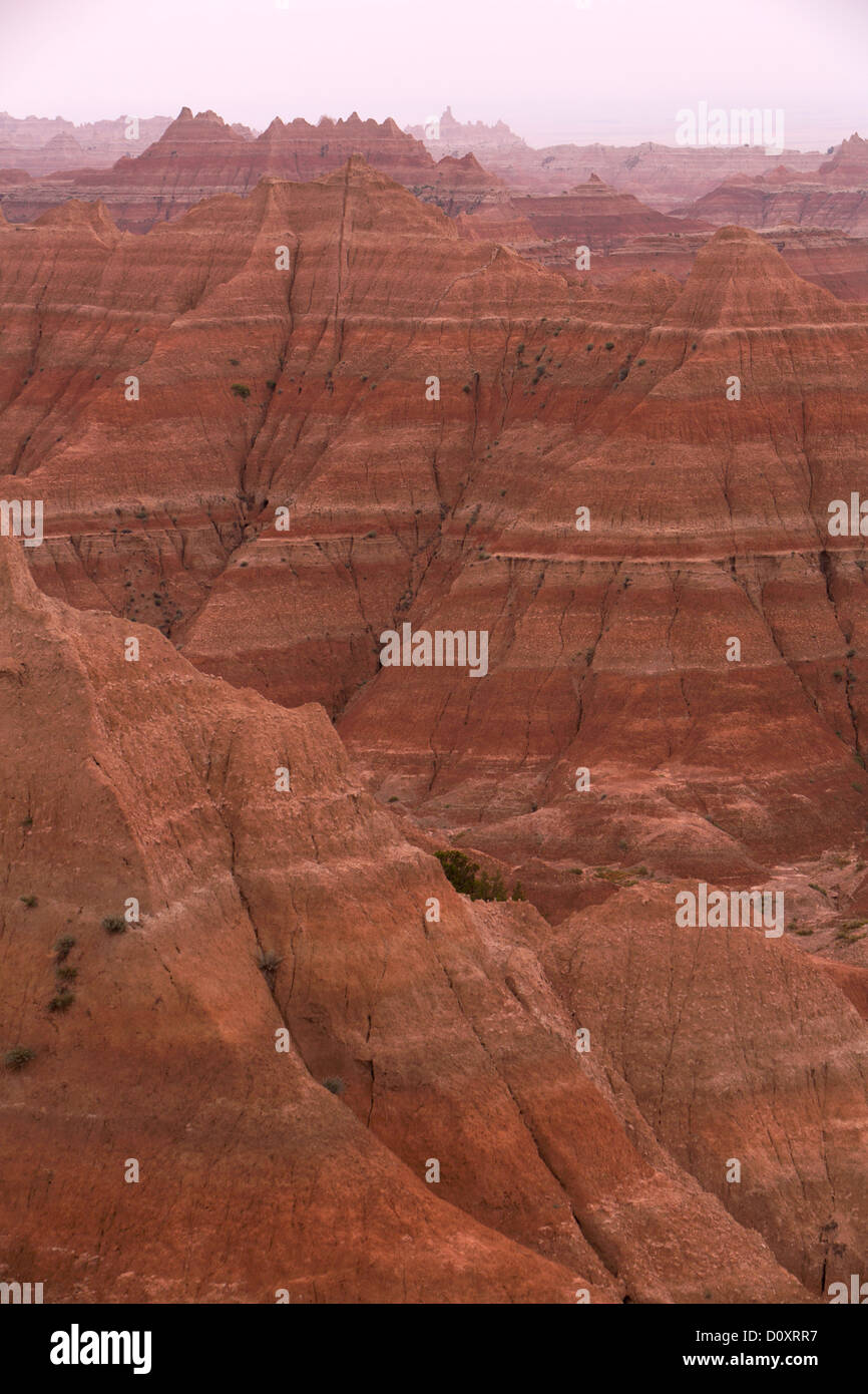 Stati Uniti d'America, Stati Uniti, America, erosione Badlands, Parco Nazionale, Black Hills, strati, South Dakota, SD, prairie, deserto nebbia Foto Stock