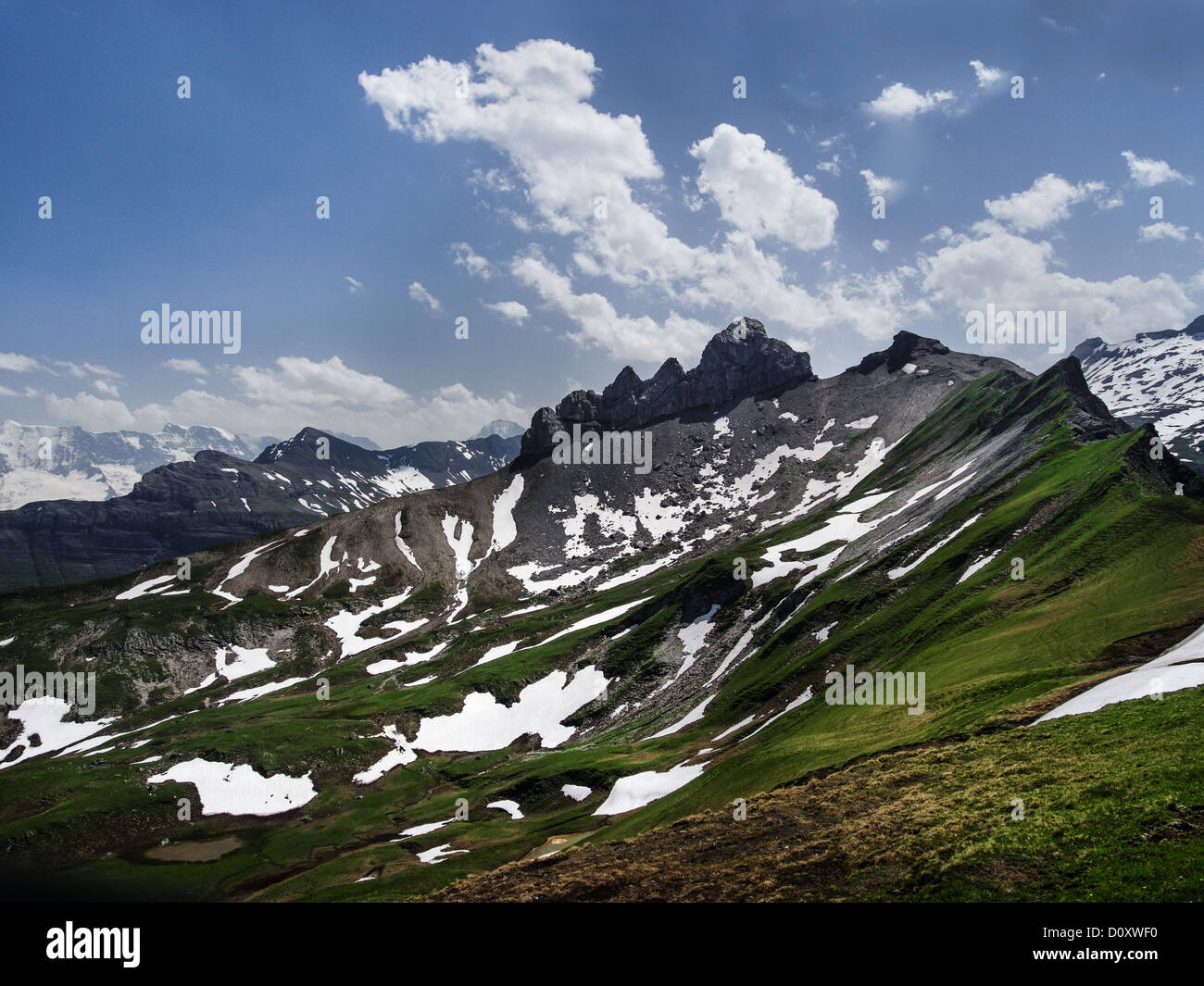 Alpi, molla, paesaggio di montagna, Alpi Bernesi, Oberland bernese, Fürtal, sky, alpine, Isenfluh, Canton Berna, Lauterbrunnen, Lo Foto Stock