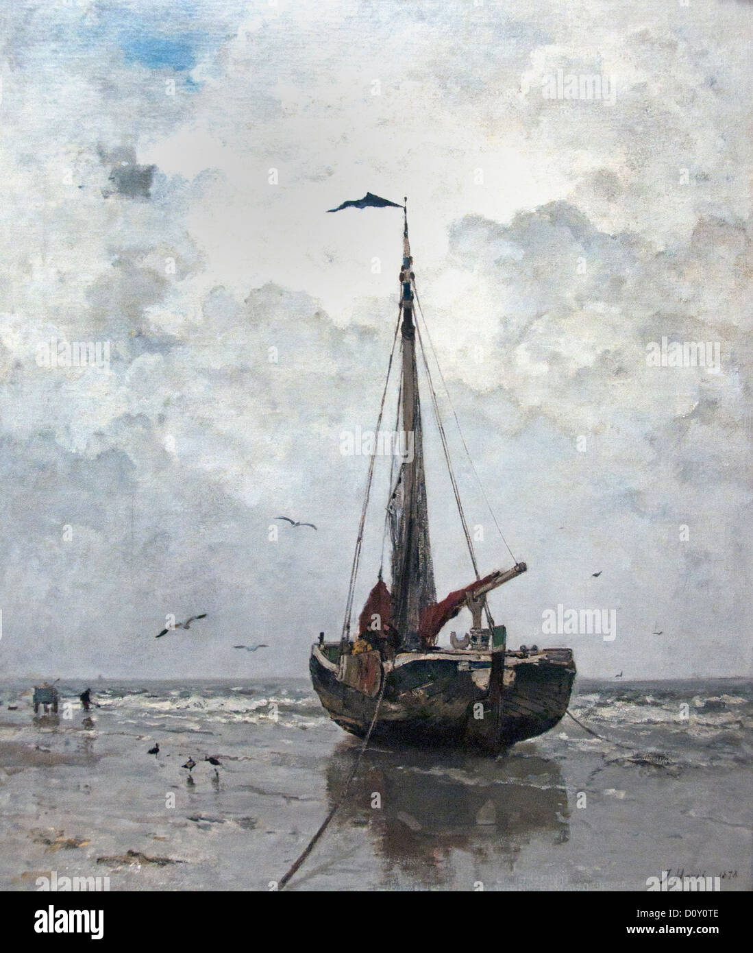 Barca da pesca 1878 Jacobus ( Giacobbe ) Hendricus Maris 1837-1899 ( barche da pesca Scheveningen L'Aia Paesi Bassi Mare ) Foto Stock