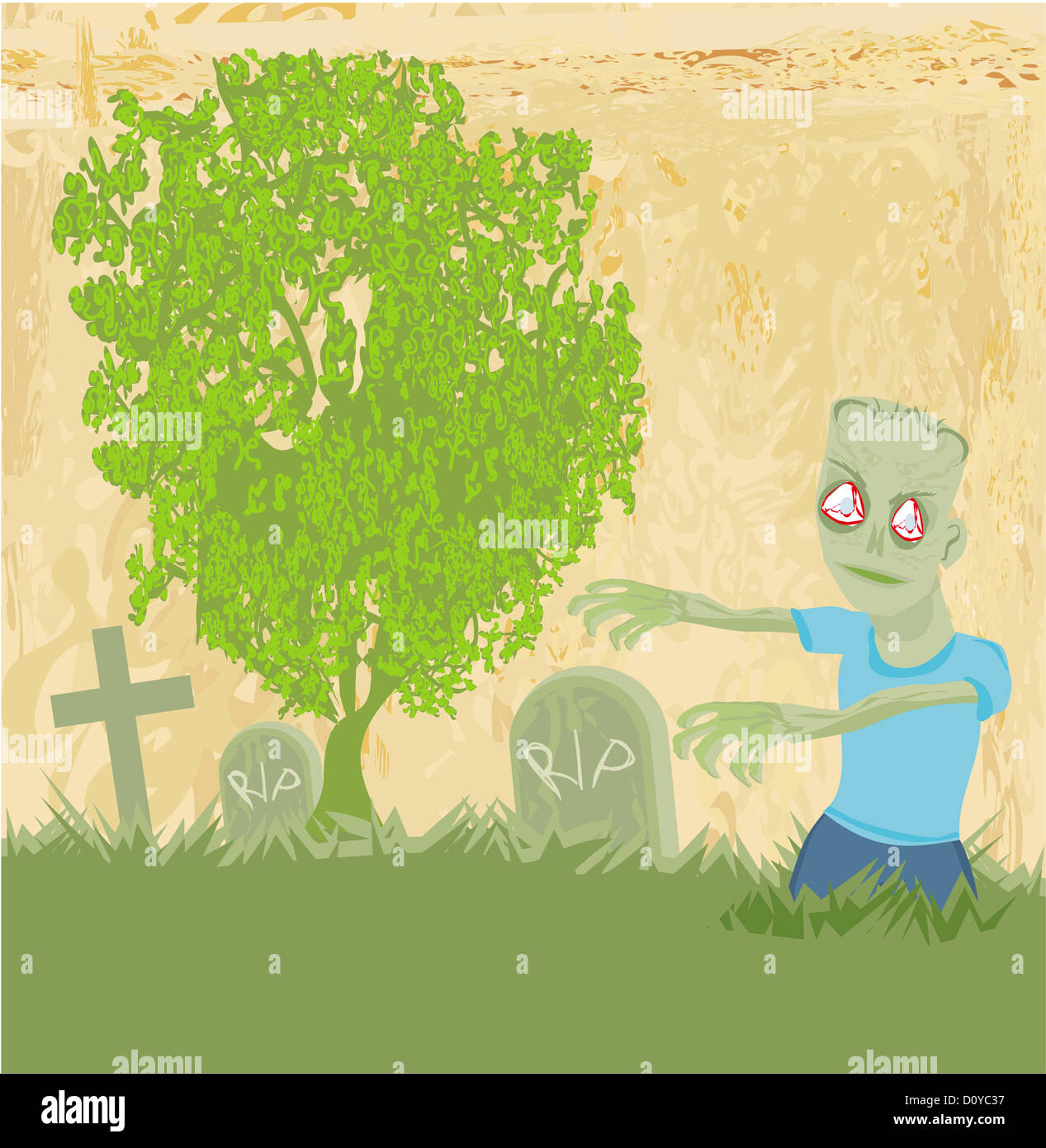 Zombie esce dalla sua tomba Foto Stock