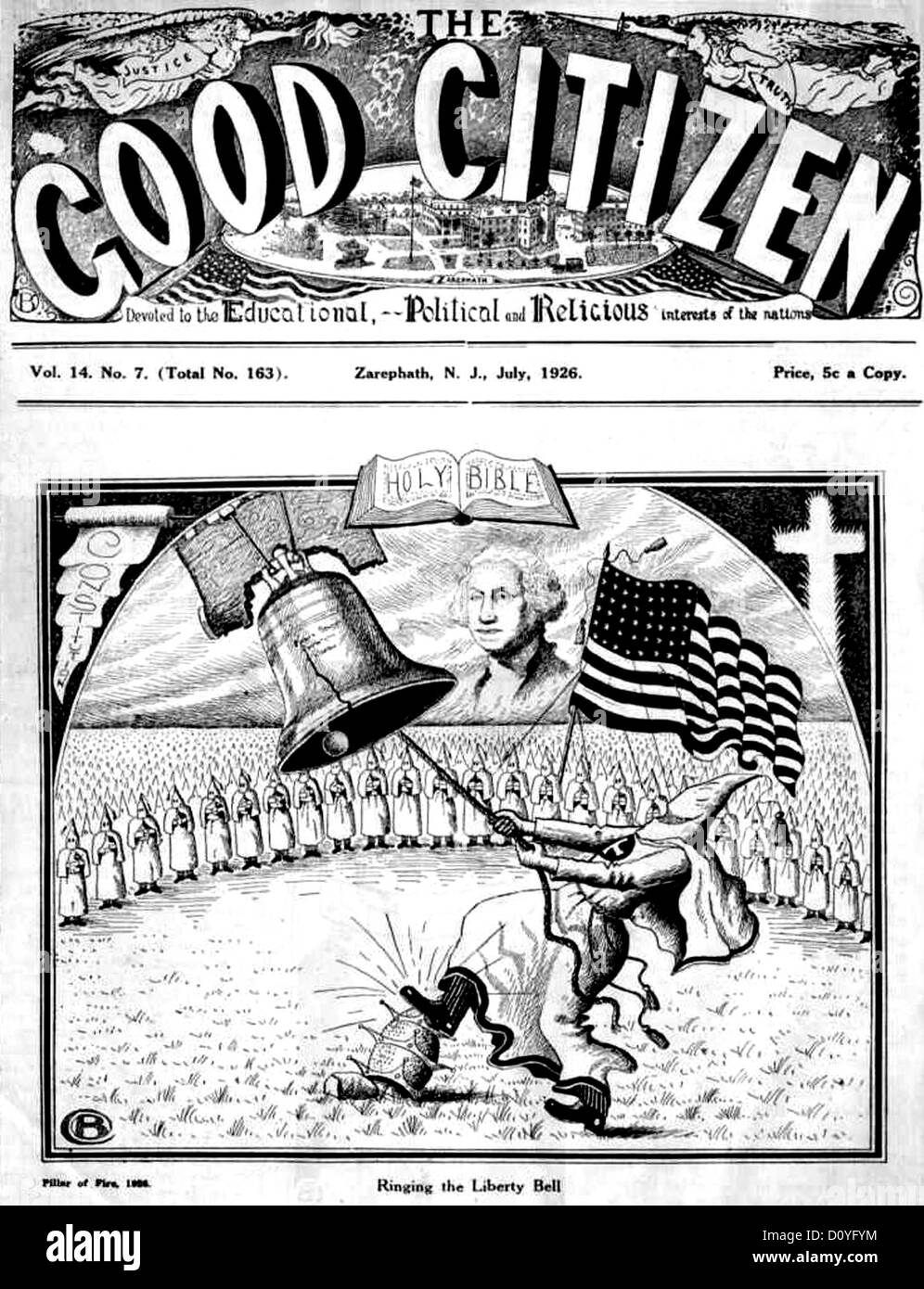 KU Klux Klan magazine pubblicato nel luglio 1926 dalla colonna di fuoco chiesa Foto Stock