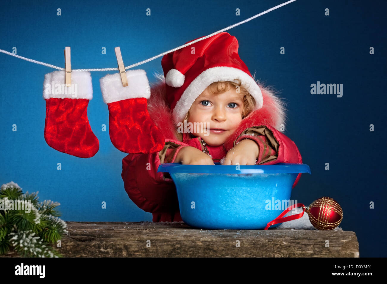 Bambino in Santa hat Foto Stock