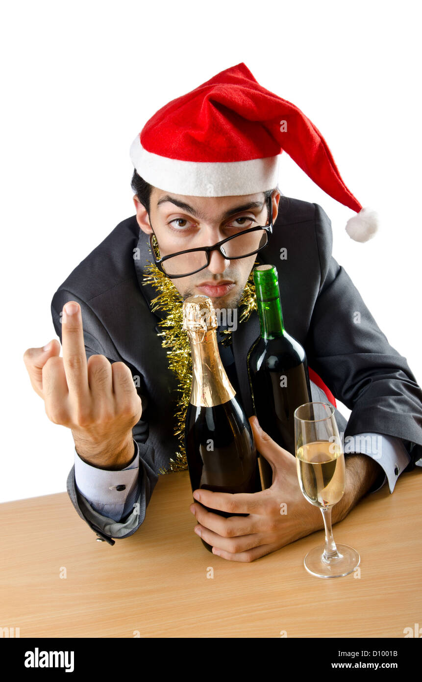 Drunken imprenditore ufficio dopo la festa di natale Foto Stock