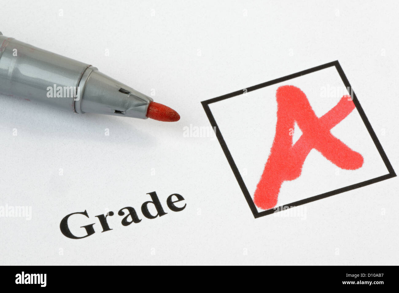 Grade A written on an exam paper, with pen. 36 mp image Foto Stock