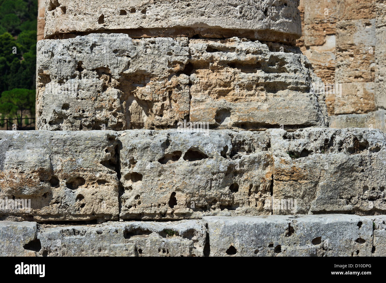 Un dettaglio del tempio dorico di Segesta, Sicilia, Italia Foto Stock