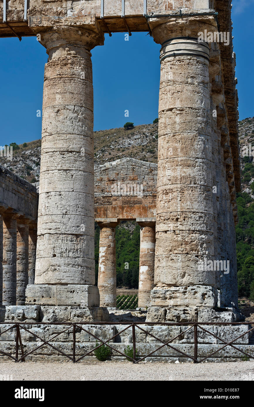 Un dettaglio del tempio dorico di Segesta, Sicilia, Italia Foto Stock