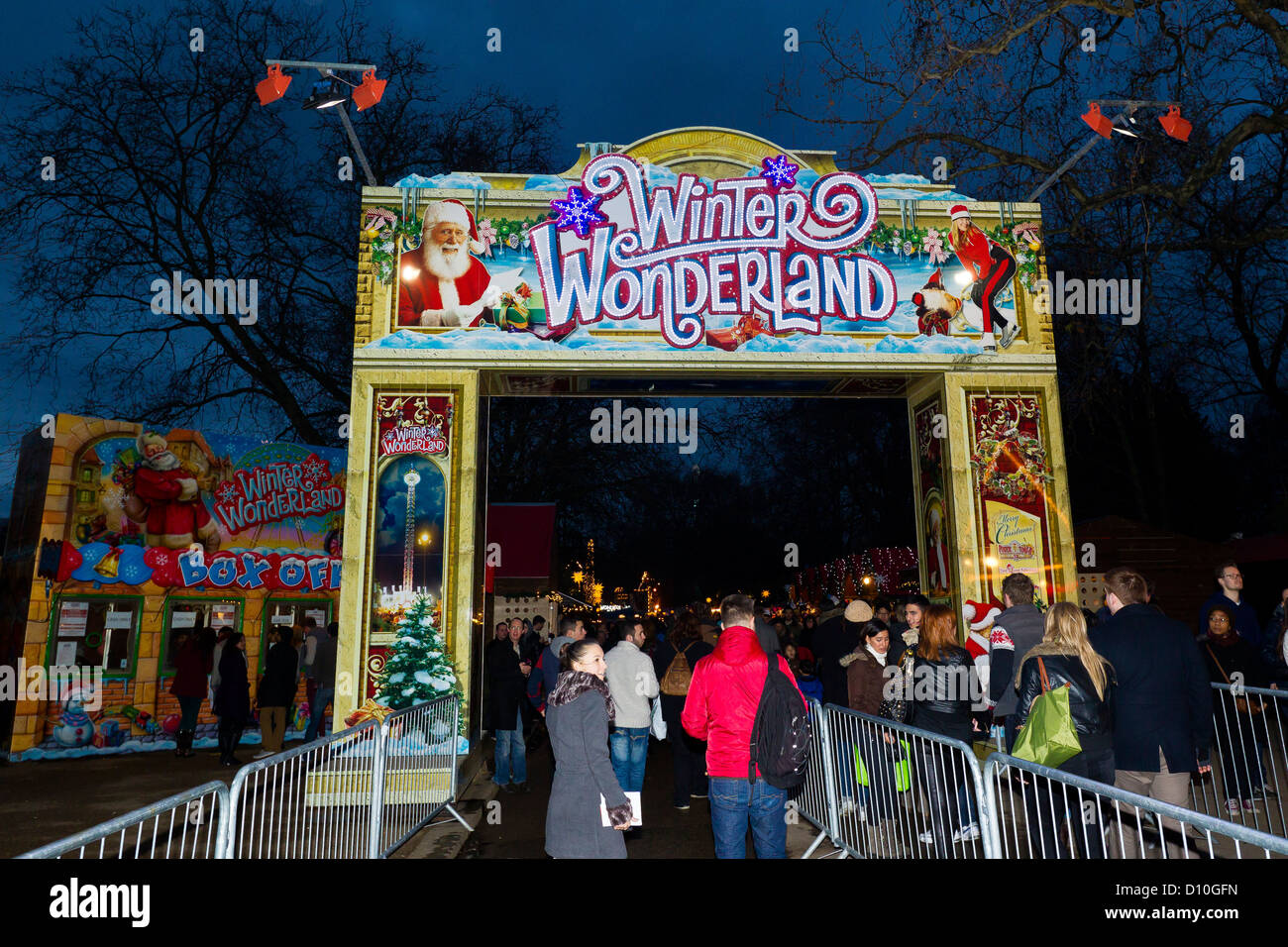 Ingresso al Winter Wonderland di Hyde Park Londra, England, Regno Unito Foto Stock