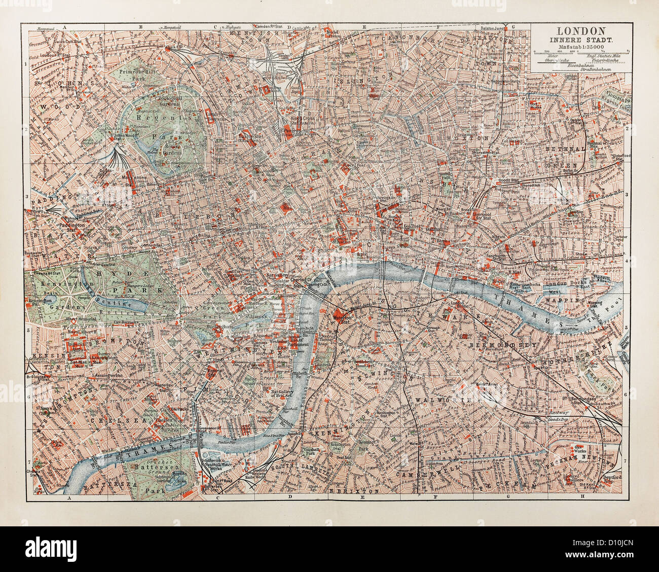 Vintage map di Londra alla fine del XIX secolo Foto Stock
