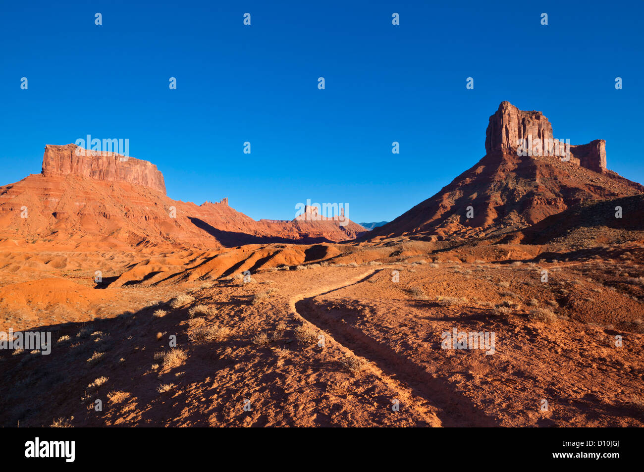 Parco nazionale Arches utah Red Sandstone Rock Buttes Castle Valley al tramonto, vicino a Moab, Utah, Stati Uniti d'America Foto Stock