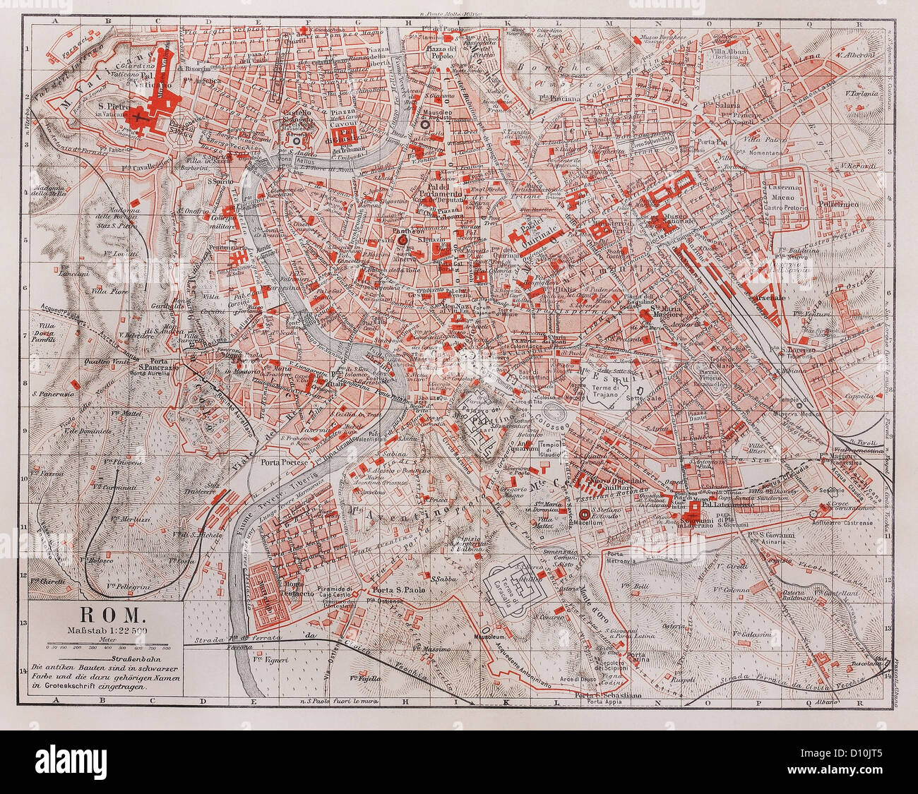 Vintage mappa della città di Roma alla fine del XIX secolo Foto Stock