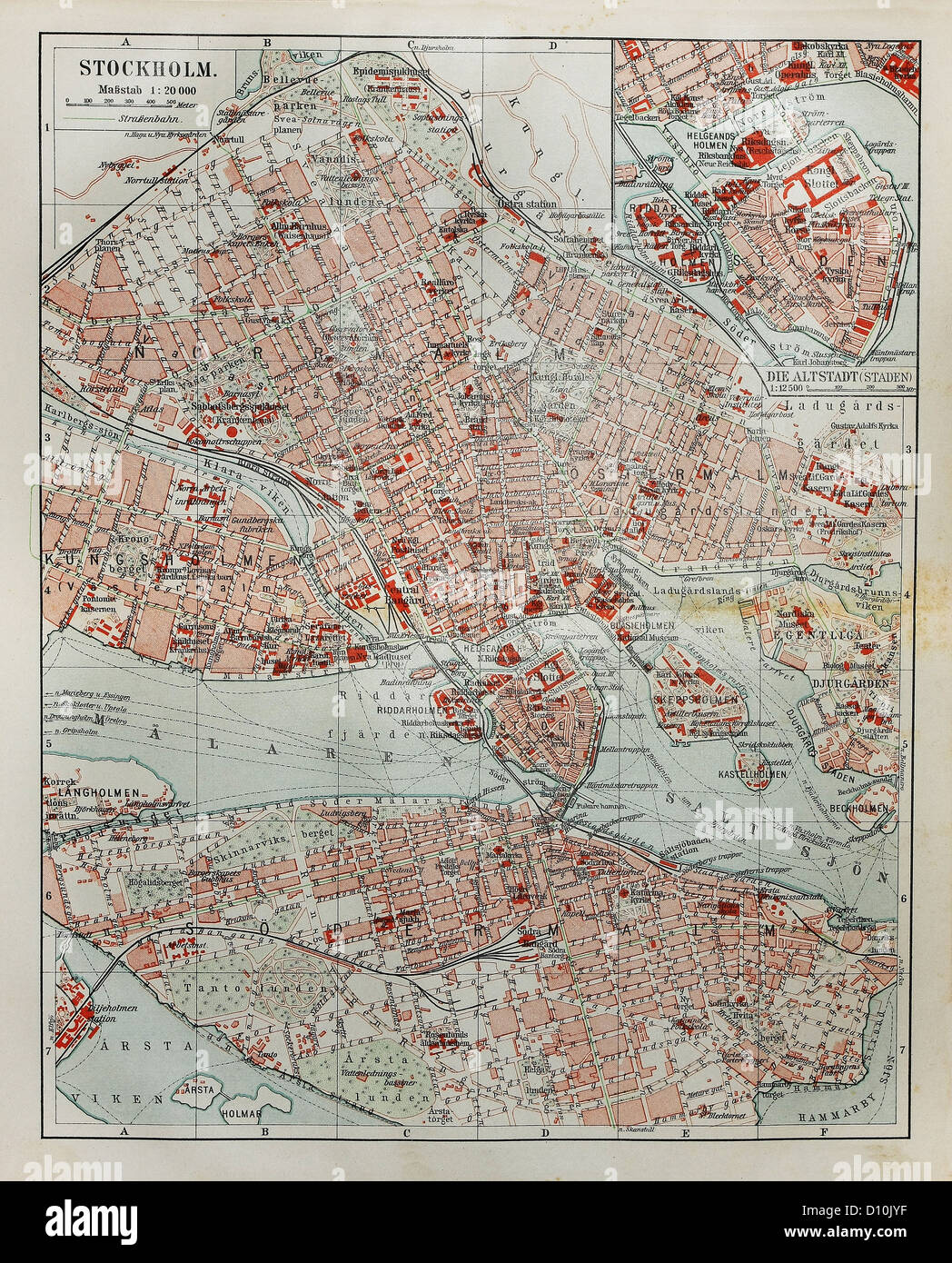 Stoccolma mappa vecchia dalla fine del XIX secolo Foto Stock