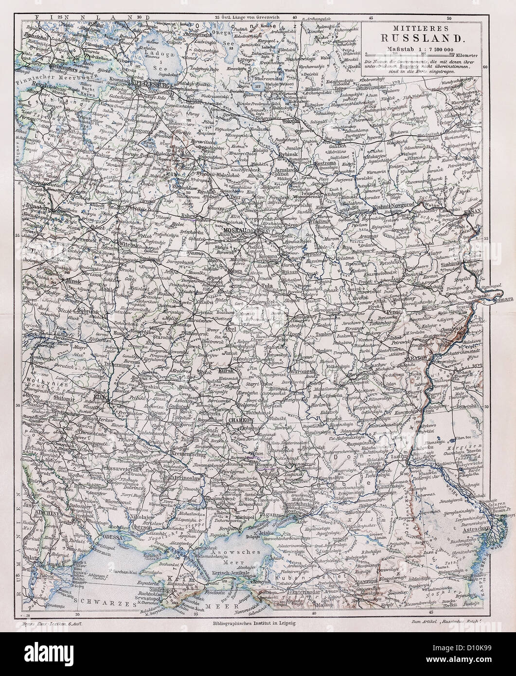 Vintage Mappa di Russia alla fine del XIX secolo Foto Stock