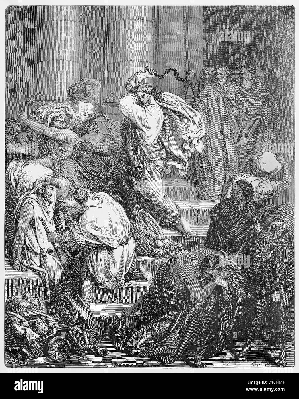 Gli acquirenti e i venditori guidato fuori del tempio Foto Stock