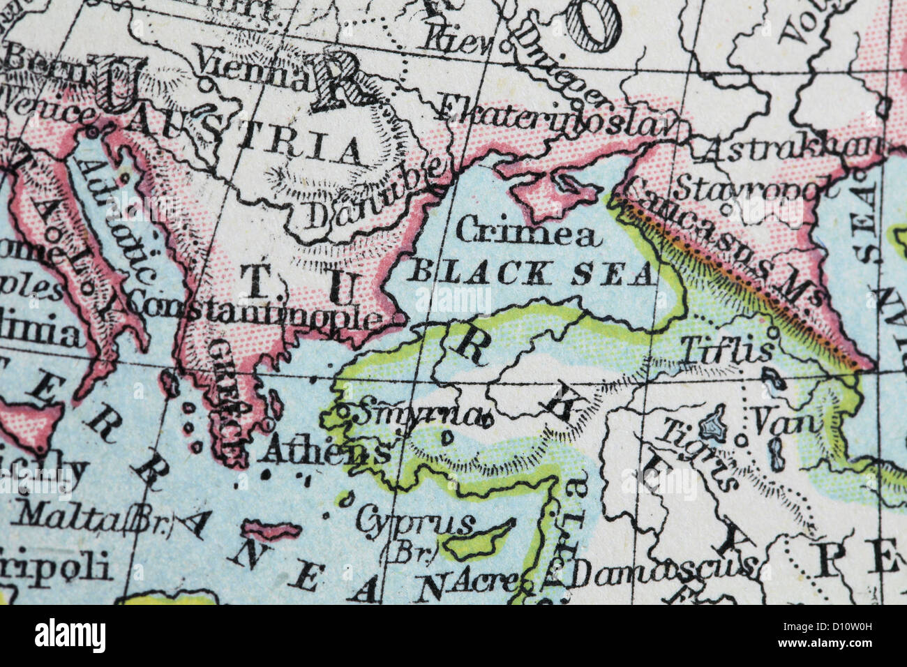 Mappa Antico da W e un&K Johnston, stampato in c.1888. Illustrare il mondo in emisferi. Lo zoom sulla Turchia Foto Stock