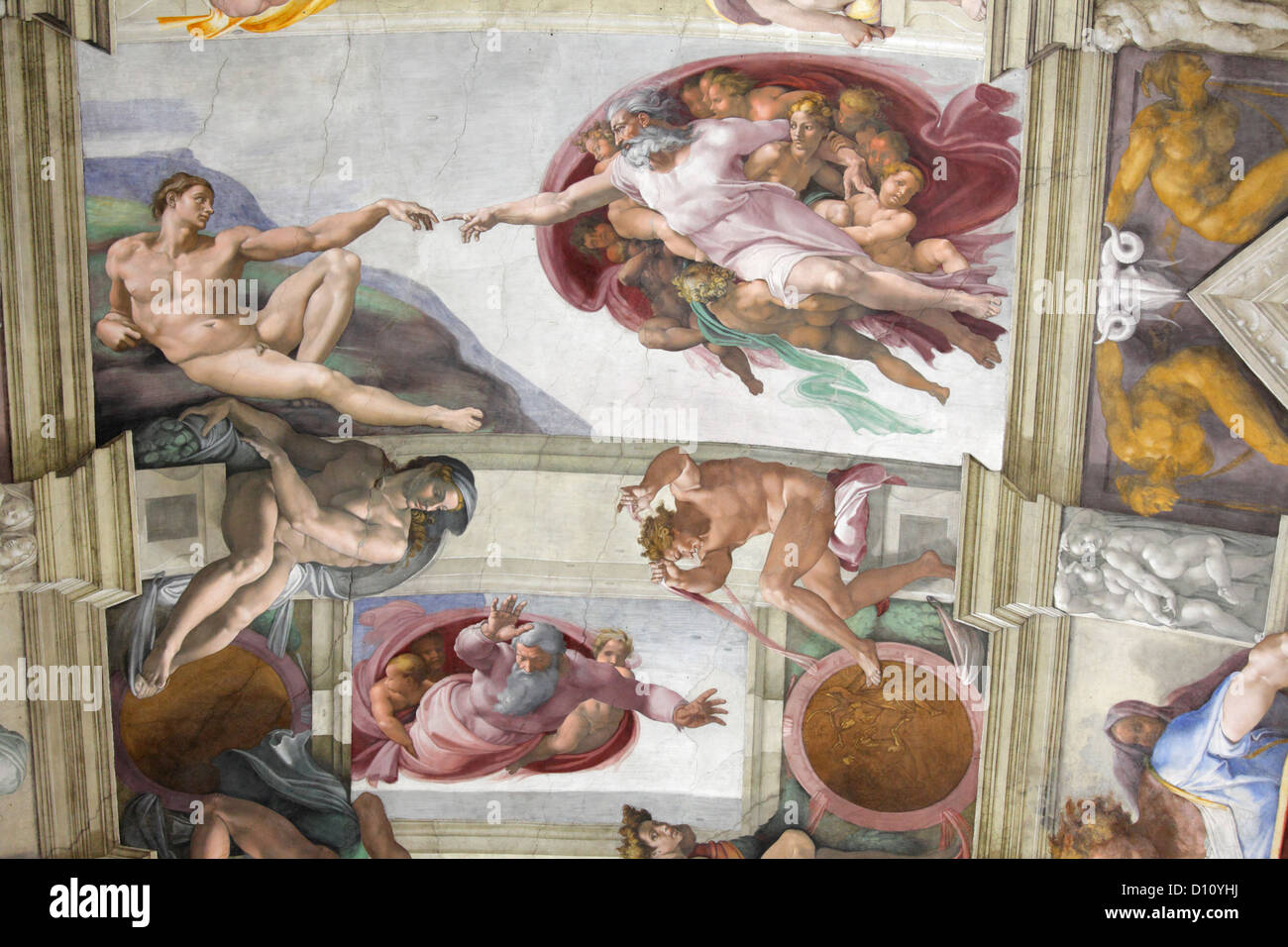 La creazione di Adamo di Michelangelo alla Cappella Sistina, Vaticano, Roma, Italia Foto Stock