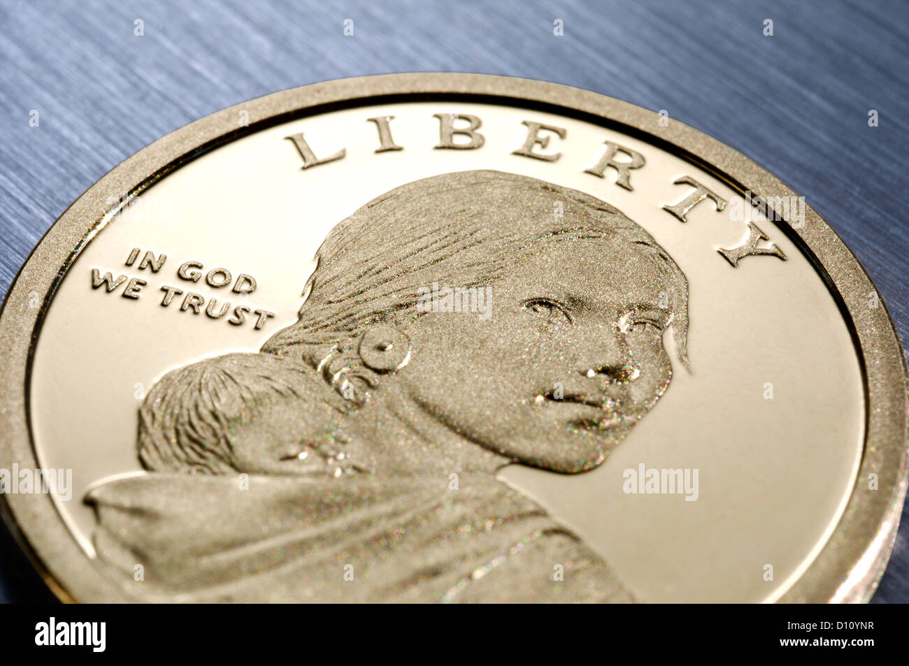 Dettaglio di uno Sacagawea dollar coin Foto Stock