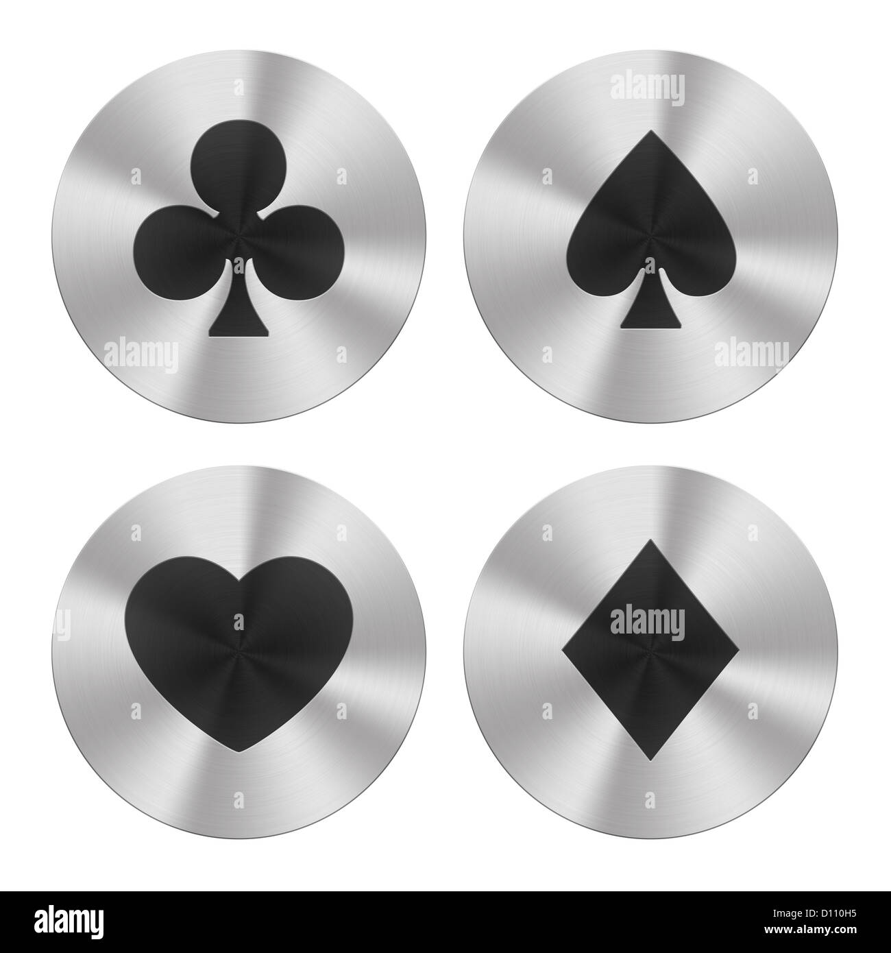 Indicazioni su lastre di alluminio isolato su bianco. Carte da gioco le icone di gruppo Foto Stock