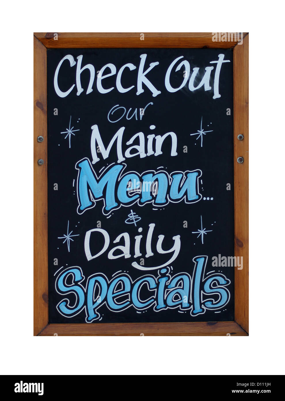 Menu principale e daily specials segno isolato su sfondo bianco. Foto Stock