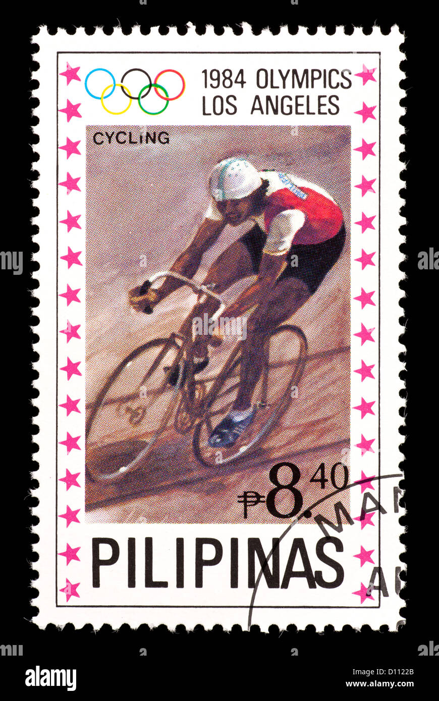 Francobollo da Filippesi raffigurante una traccia ciclista, rilasciati per il 1984 Giochi Olimpici Estivi di Los Angeles, 1984. Foto Stock
