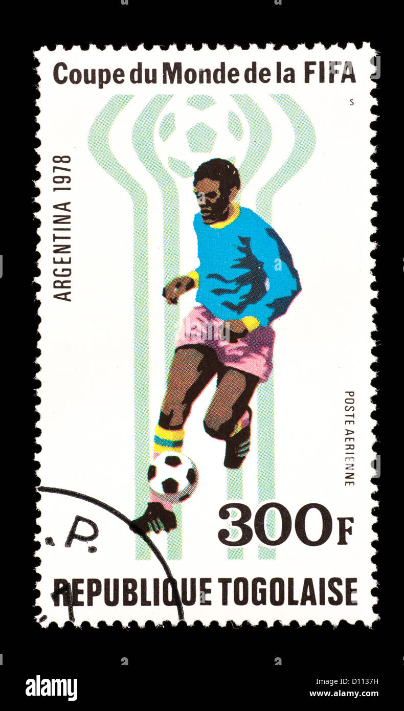 Francobollo dal Togo raffigurante un giocatore di calcio, rilasciati per il 1978 World Cup in Argentina, 1978. Foto Stock