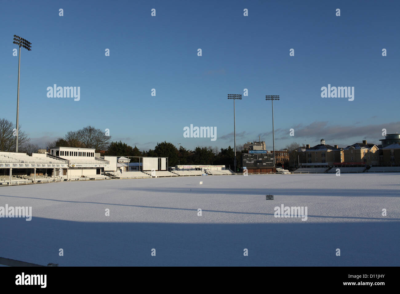 Chelmsford Essex, 5 dicembre 2012, Essex County Cricket Ground (Ford County Ground) viene coperto da dicembre pesante la caduta di neve. Credito: Matt ala / Alamy Live News Foto Stock