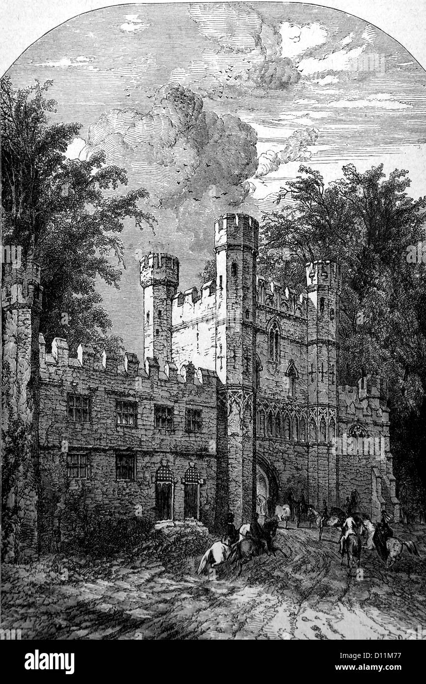 Illustrazione della porta dell'Abbazia di Battaglia Guglielmo il Conquistatore fece costruire l'Abbazia di Battaglia sul sito della sua prima Vittoria nella Battaglia di Hastings prese P Foto Stock