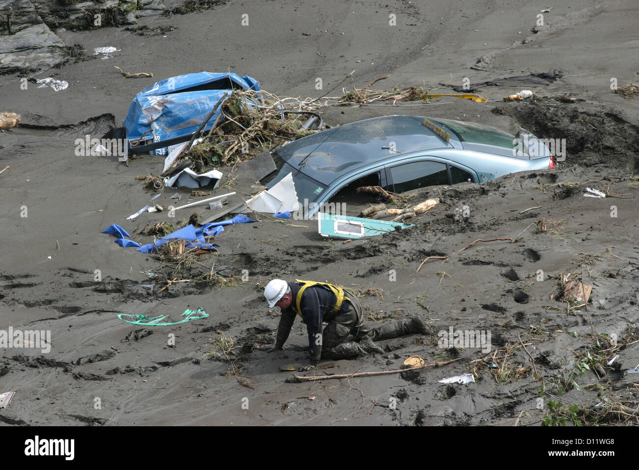 Conseguenze del Boscastle inondazioni nel 2004. Foto Stock