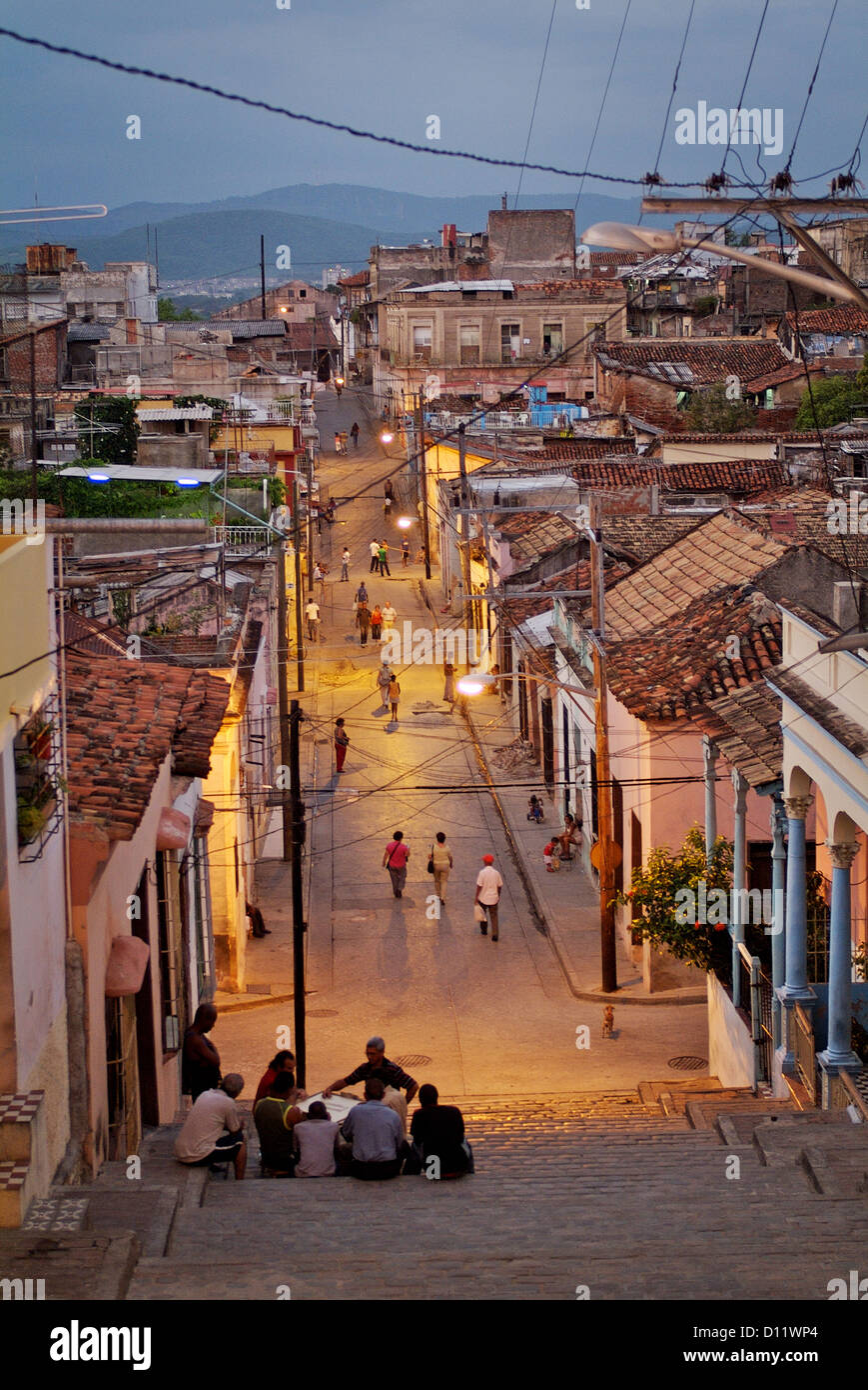 Santiago de Cuba, Cuba, città al crepuscolo Foto Stock