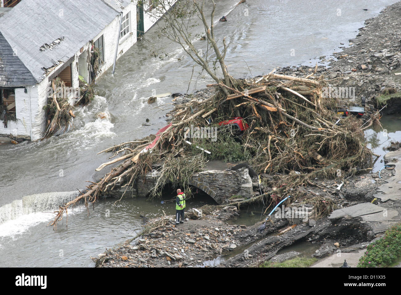 Conseguenze del Boscastle inondazioni nel 2004. Foto Stock