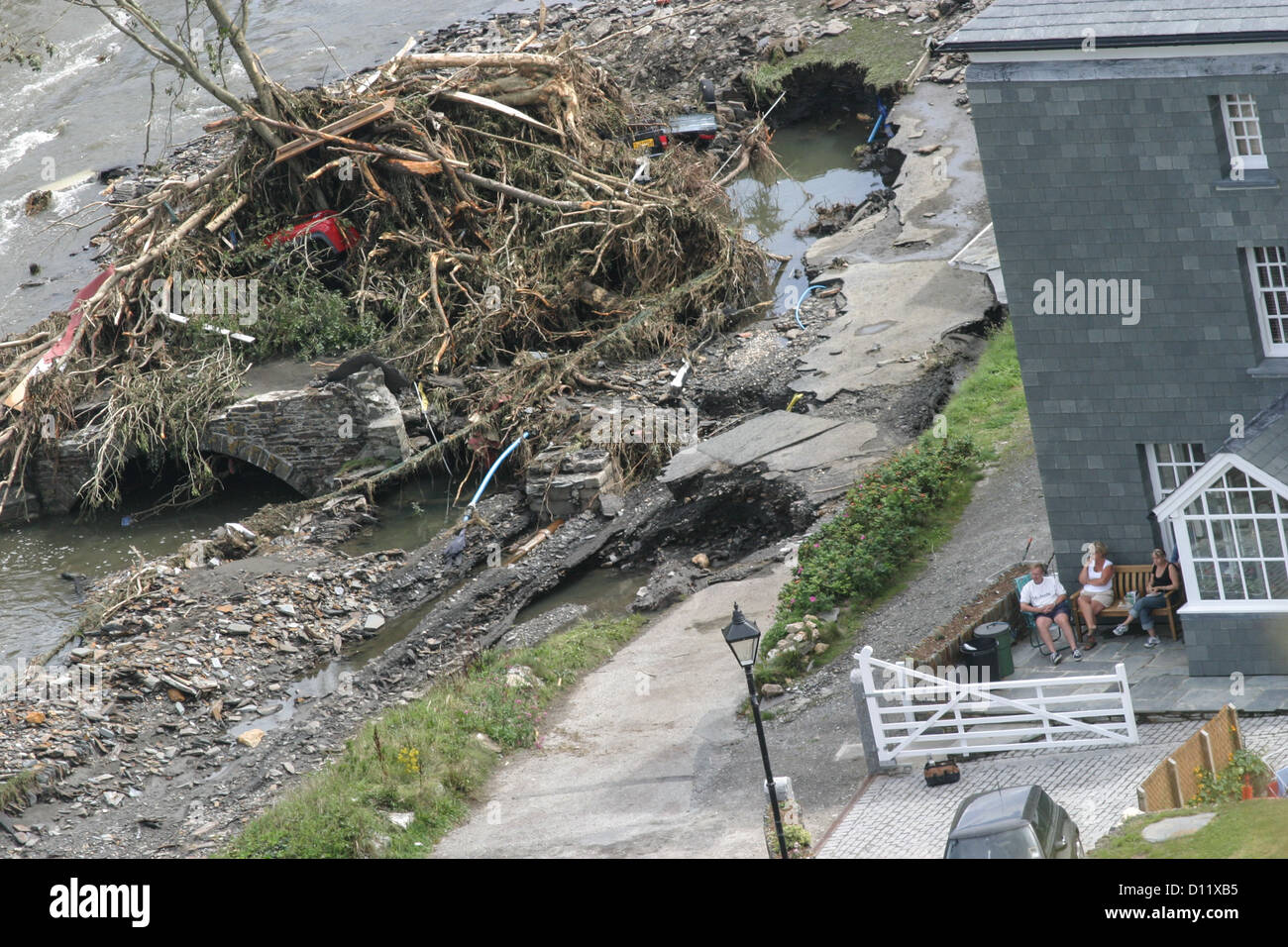 Conseguenze del Boscastle inondazioni nel 2004. Foto Stock