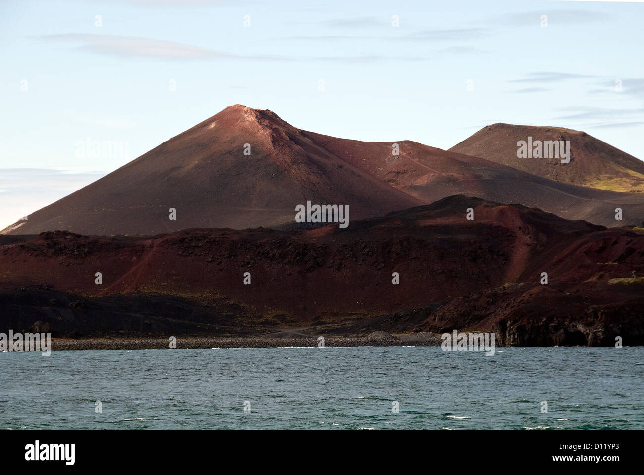 Vulcano Eldfell dal traghetto Isola di Heimaey Isole Westman Islanda Europa Foto Stock